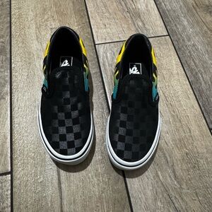 Vans Kids Checkerboard Slip-On Sneakers - Black, Yellow, Teal